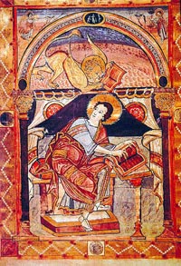 Illuminated manuscript showing the Evangelist Mark